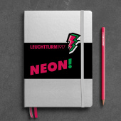 Записная книжка блокнот Leuchtturm A5 (145 x 210 мм) в точку, лимитированная серия Neon!, серебро/розовый
