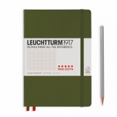 Записная книжка блокнот Leuchtturm Red Dots A5 (145 x 210 мм) в точку, хаки