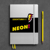 Записная книжка блокнот Leuchtturm A5 (145 x 210 мм) в точку, лимитированная серия Neon!, серебро/желтый