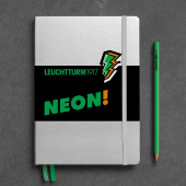 Записная книжка блокнот Leuchtturm A5 (145 x 210 мм) в точку, лимитированная серия Neon!, серебро/зеленый