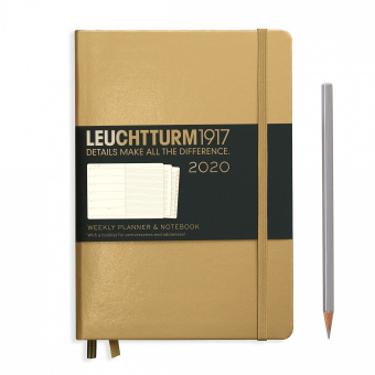 Еженедельник Leuchtturm 2020 А5 с записной книжкой с доп. буклетом, золото