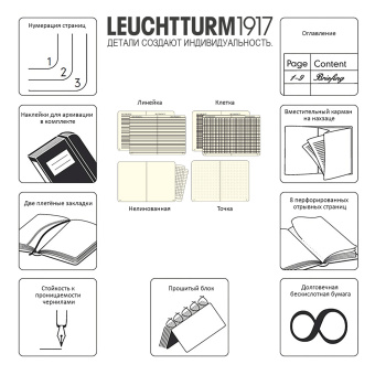 Записная книжка блокнот Leuchtturm A5 (145 x 210 мм) в точку, лимитированная серия Bauhaus 100, чёрная