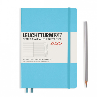 Еженедельник Leuchtturm 2020 А5 с записной книжкой с доп. буклетом, голубой