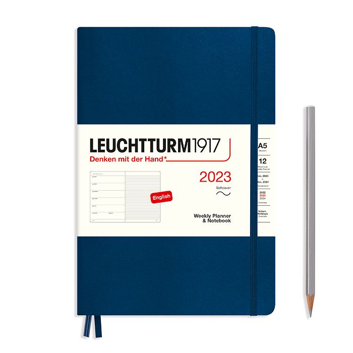 Еженедельник 2023 Leuchtturm А5 в гибкой обложке с записной книжкой, темно-синий