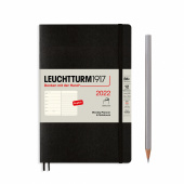 Еженедельник 2022 B6+ Leuchtturm с записной книжкой в гибкой обложке, чёрный