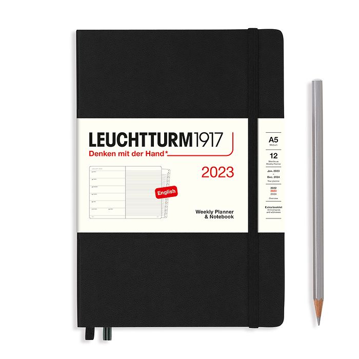 Еженедельник 2023 Leuchtturm А5 с записной книжкой + доп. буклет, черный