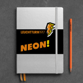 Записная книжка блокнот Leuchtturm A5 (в точку), лимитированная серия Neon!, серебро/оранжевый