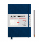 Еженедельник 2022 А5 Leuchtturm с записной книжкой в гибкой обложке, тёмно-синий