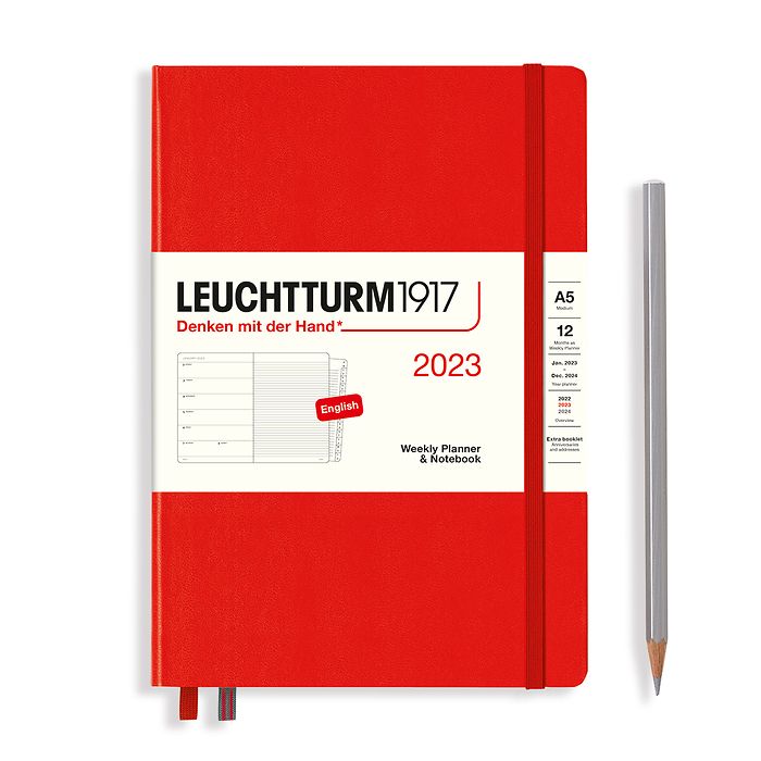Еженедельник 2023 Leuchtturm А5 с записной книжкой + доп. буклет, красный