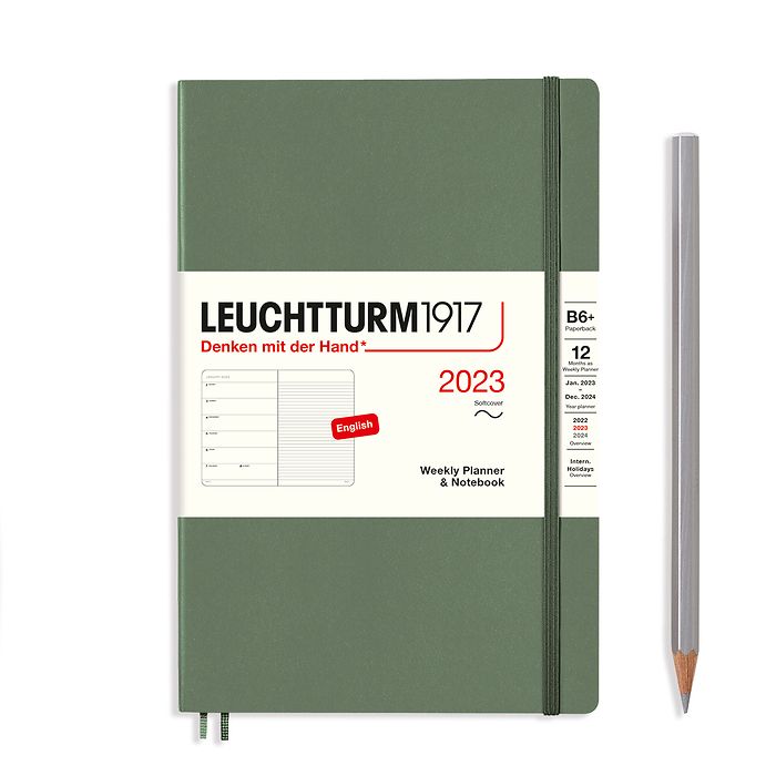 Еженедельник 2023 Leuchtturm B6+ в гибкой обложке с записной книжкой, олива