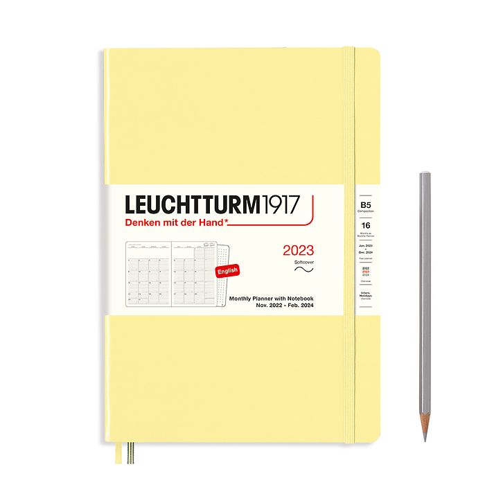 Ежемесячник 2023 на 16 мес. Leuchtturm B5 с записной книжкой в гибкой обложке, ваниль