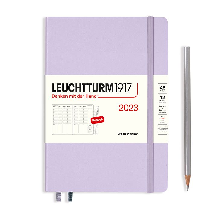 Еженедельник 2023 Leuchtturm А5 вертикальный почасовой +доп. буклет, сирень