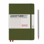 Записная книжка блокнот Leuchtturm Red Dots A5 (в точку), хаки