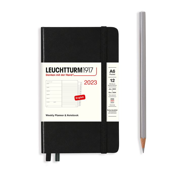 Еженедельник 2023 Leuchtturm А6 с записной книжкой + доп. буклет, черный