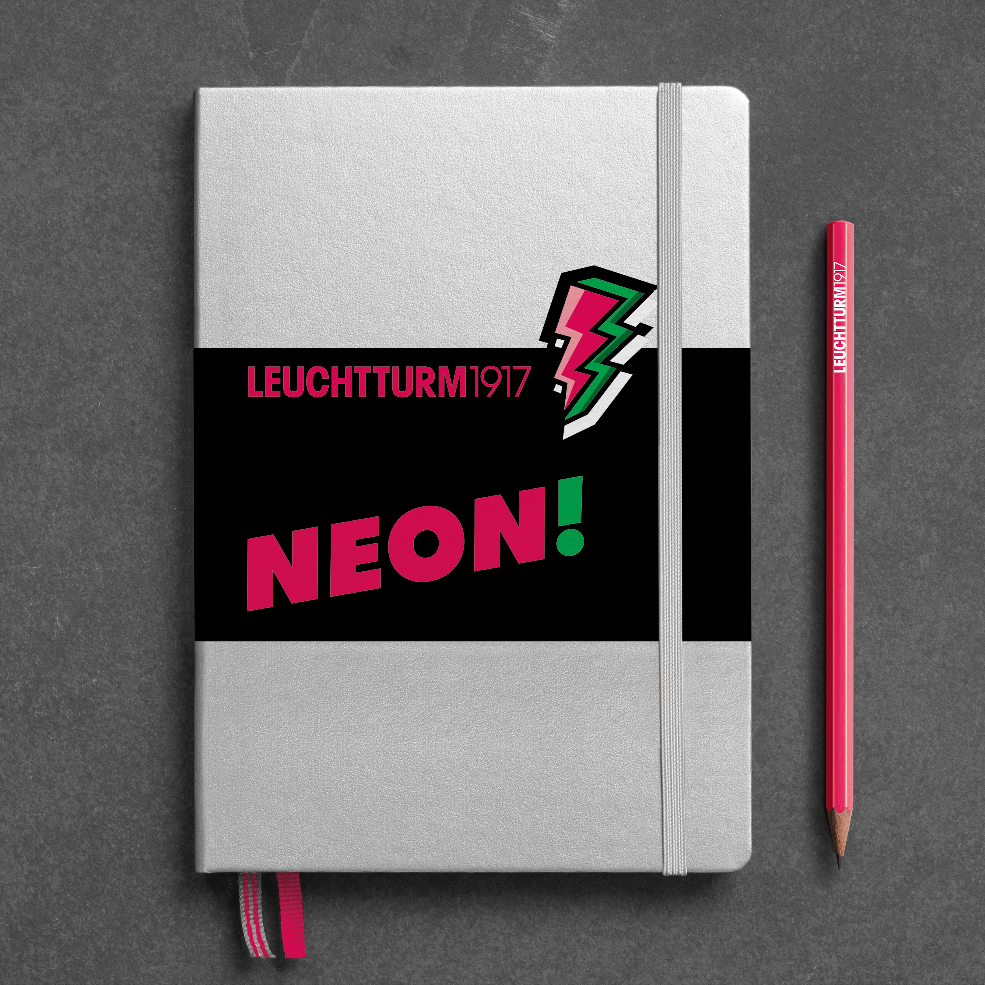 Записная книжка блокнот Leuchtturm A5 (в точку), лимитированная серия Neon!, серебро/розовый
