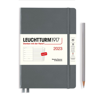 Еженедельник 2023 Leuchtturm А5 с записной книжкой + доп. буклет, антрацит