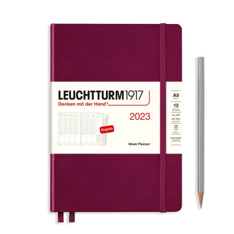 Еженедельник 2023 Leuchtturm А5 вертикальный почасовой +доп. буклет, винный