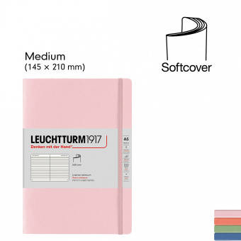 Записная книжка блокнот в мягкой обложке Leuchtturm A5 (145 x 210 мм) Muted Colours в линию, розовый