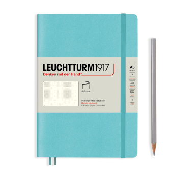 Записная книжка блокнот в мягкой обложке Leuchtturm A5 в точку, аквамарин