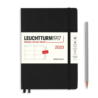 Еженедельник 2023 Leuchtturm А5 + доп. буклет, черный