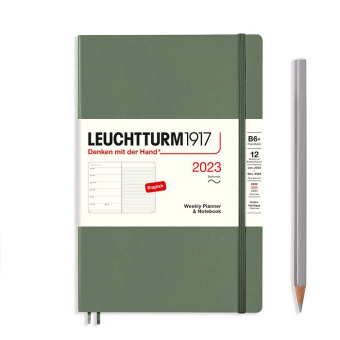 Еженедельник 2023 Leuchtturm B6+ в гибкой обложке с записной книжкой, олива