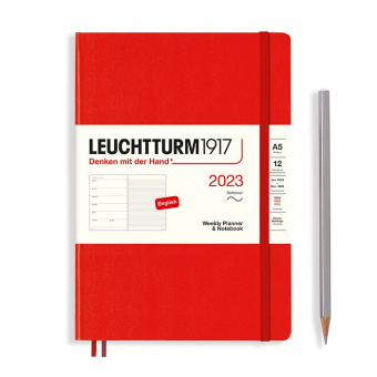 Еженедельник 2023 Leuchtturm А5 в гибкой обложке с записной книжкой, красный